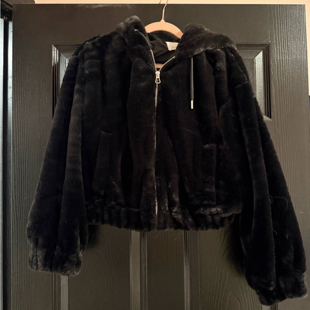 Bershka Black Faux Fur Cropped Jacket